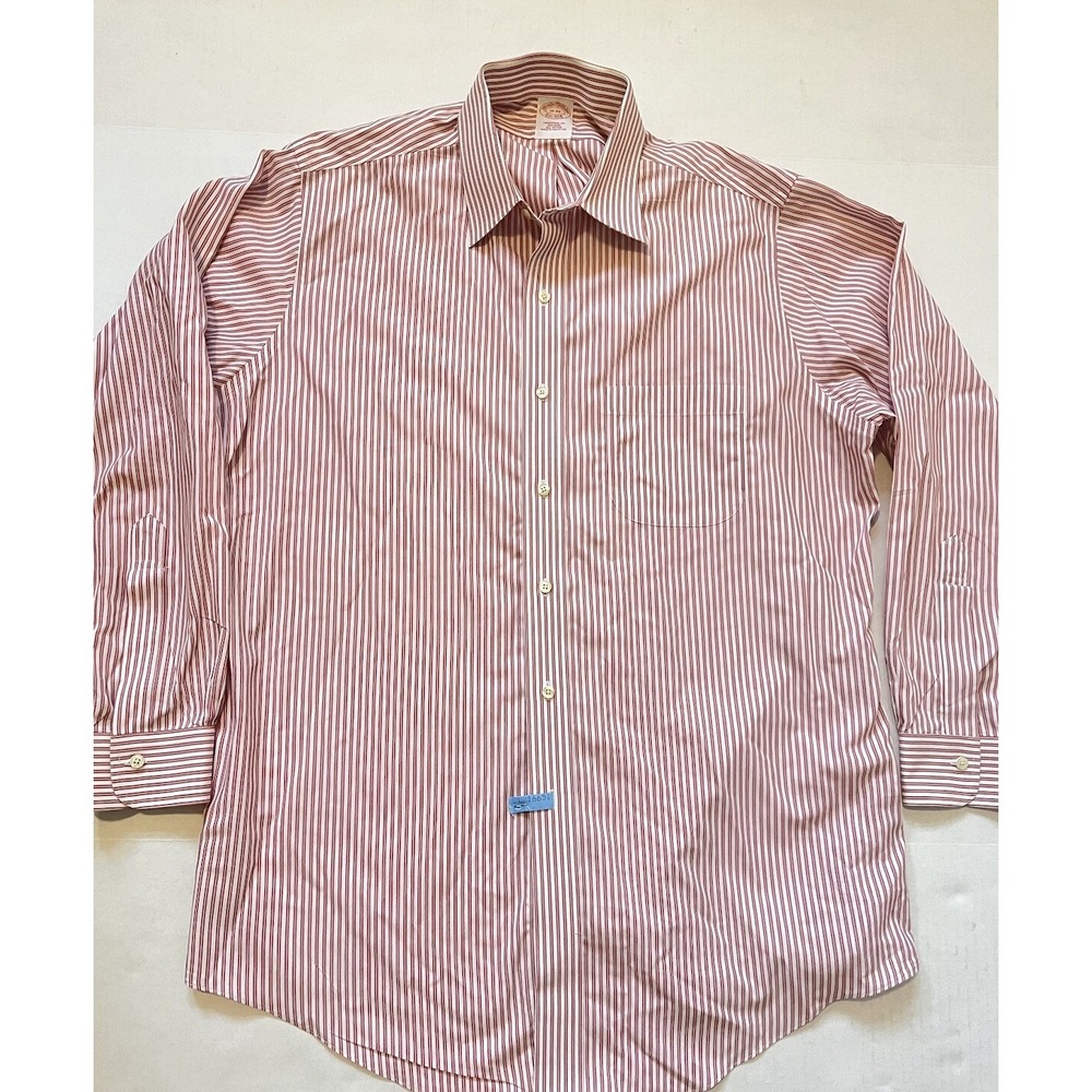 Men's Brooks Brothers Size 16 33 Red White Striped Long Sleeve Button Up Shirt